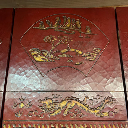 Burgundy Asian 8 Panel Tall Screen C SCREENS