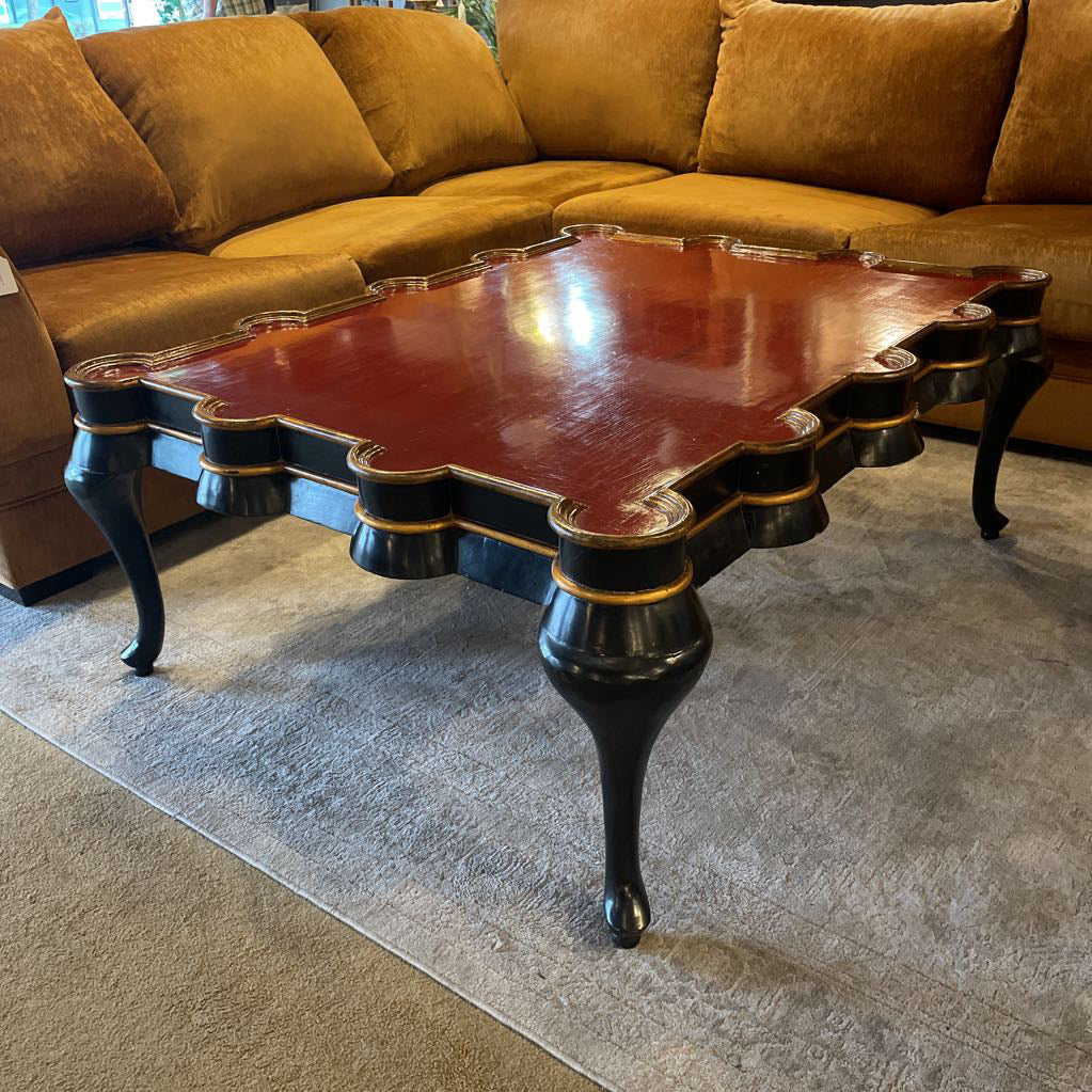 Red & Gold Chinoiserie Style Pie Crust Edge Coffee Table C COFFEE TABLES