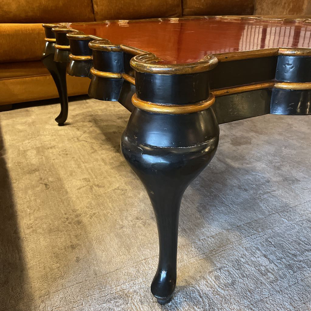 Red & Gold Chinoiserie Style Pie Crust Edge Coffee Table C COFFEE TABLES