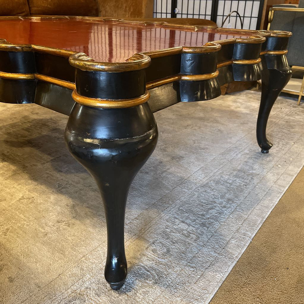 Red & Gold Chinoiserie Style Pie Crust Edge Coffee Table C COFFEE TABLES