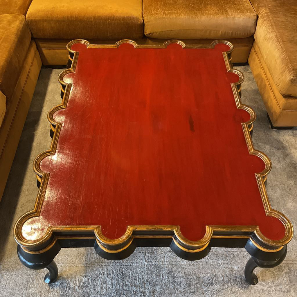 Red & Gold Chinoiserie Style Pie Crust Edge Coffee Table C COFFEE TABLES
