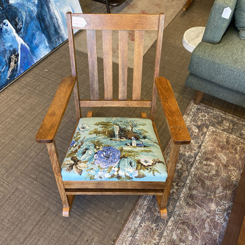 Oak Rocking Chair w Florals & Lake Scene U ACCENT CHAIRS