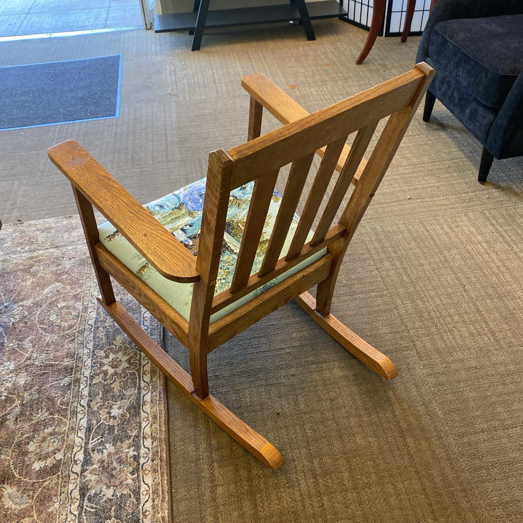 Oak Rocking Chair w Florals & Lake Scene U ACCENT CHAIRS
