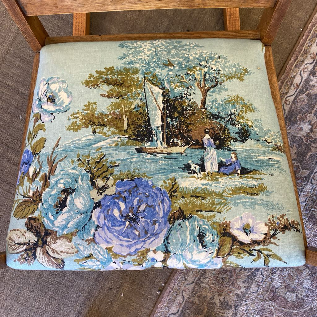 Oak Rocking Chair w Florals & Lake Scene U ACCENT CHAIRS