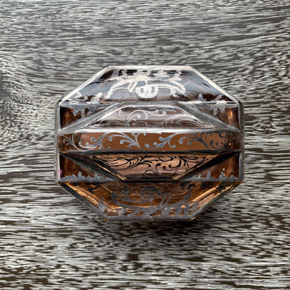 Glass with Silver Overlay Boats and Garlands Design Vanity SET/2 UNIQUE FINDS