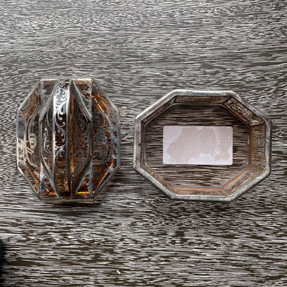 Glass with Silver Overlay Boats and Garlands Design Vanity SET/2 UNIQUE FINDS