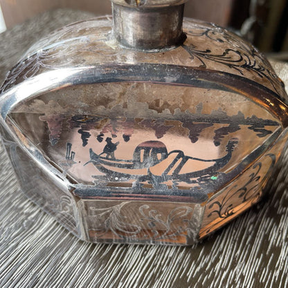 Glass with Silver Overlay Boats and Garlands Design Vanity SET/2 UNIQUE FINDS