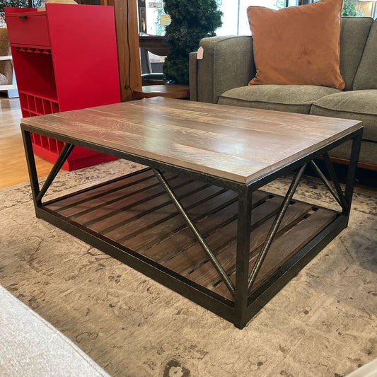 ETHAN ALLEN Industrial Metal + Wood Coffee Table C COFFEE TABLES