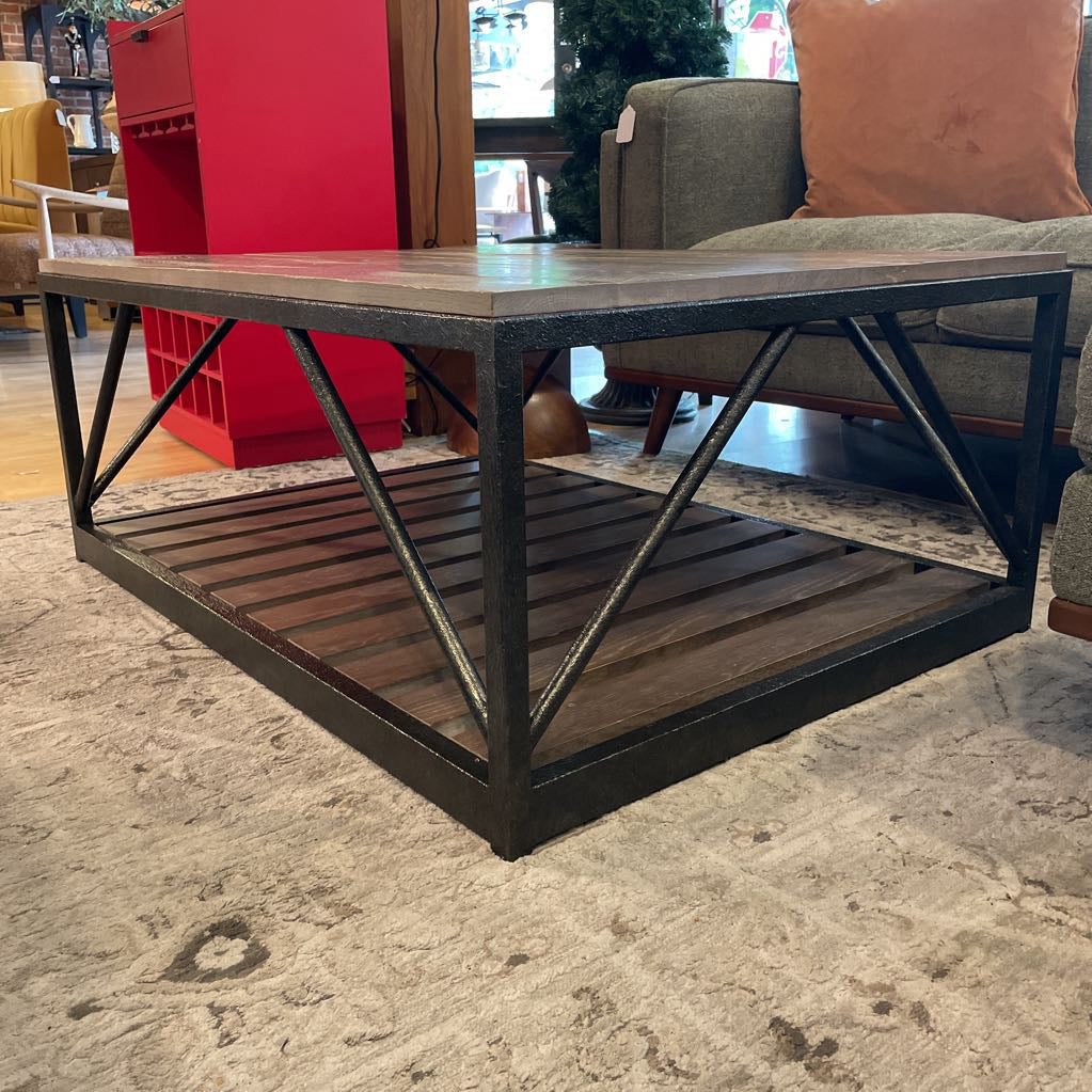 ETHAN ALLEN Industrial Metal + Wood Coffee Table C COFFEE TABLES