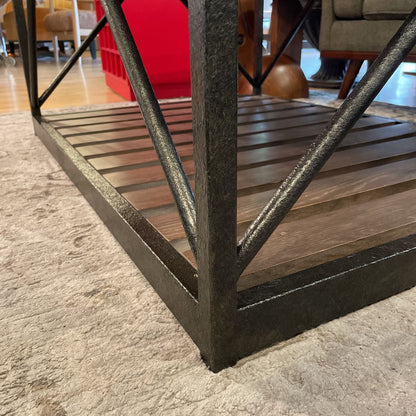 ETHAN ALLEN Industrial Metal + Wood Coffee Table C COFFEE TABLES