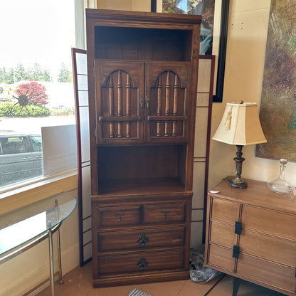 Vintage Tall Oak Spanish Hutch w/ Drawers C CABINETS