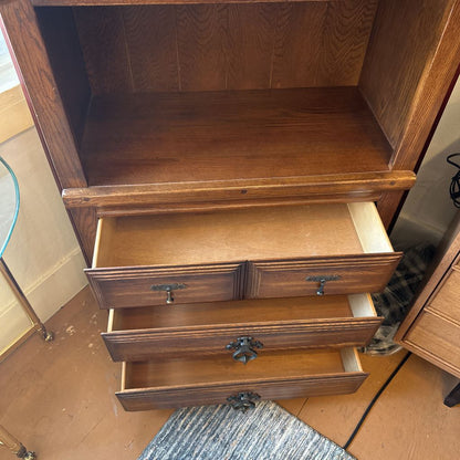 Vintage Tall Oak Spanish Hutch w/ Drawers C CABINETS