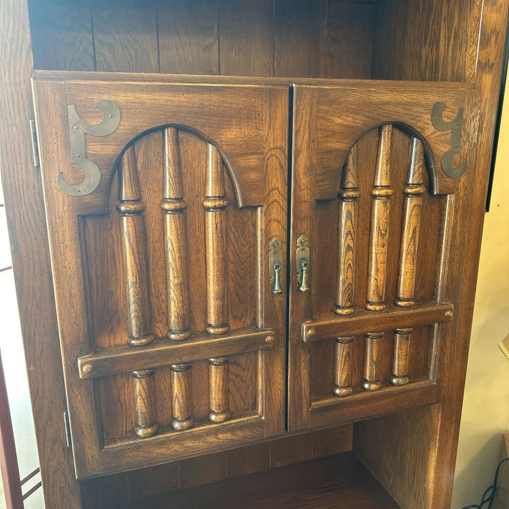 Vintage Tall Oak Spanish Hutch w/ Drawers C CABINETS