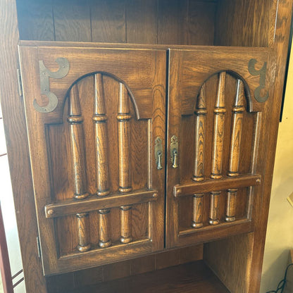 Vintage Tall Oak Spanish Hutch w/ Drawers C CABINETS