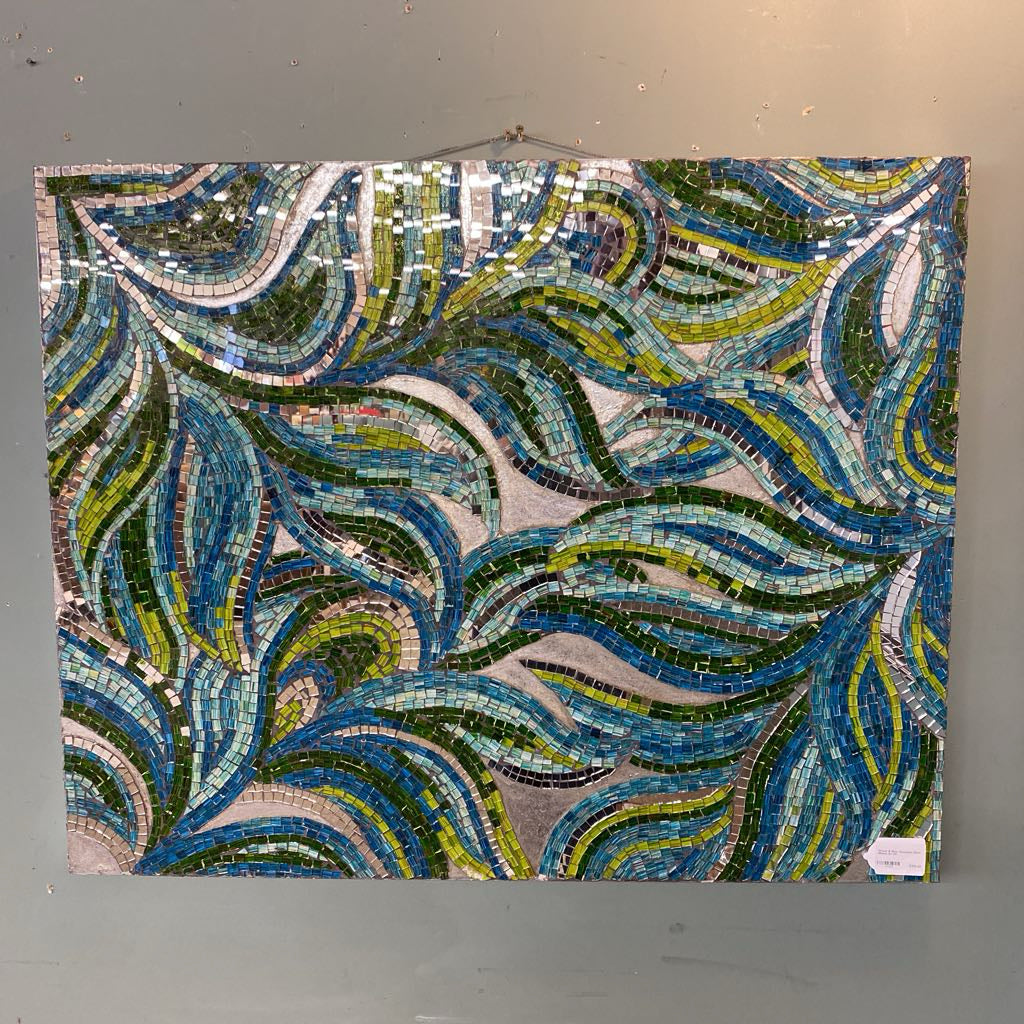 Greens & Blues Swooshes Glass Mosaic Art ART