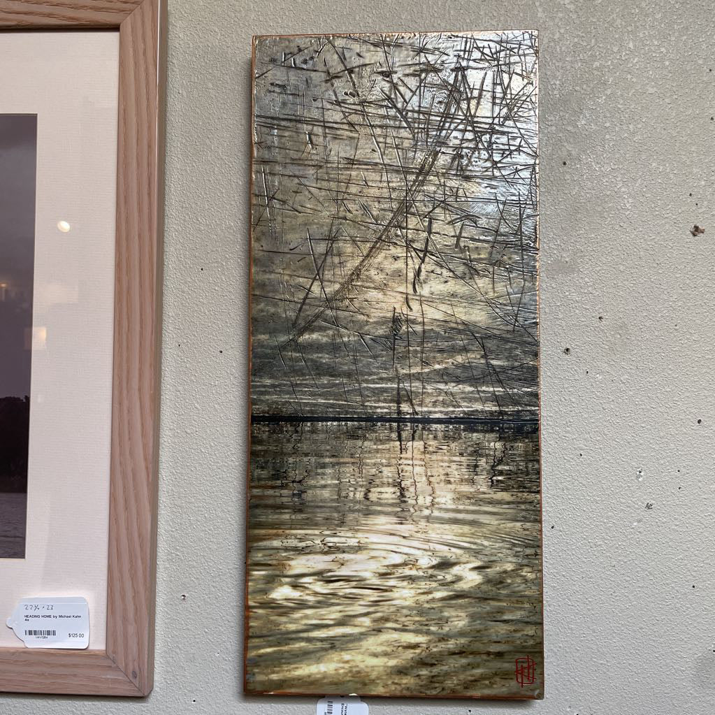 "Intuition" by Kathy Hastings Encaustic on Wood Pond Scene