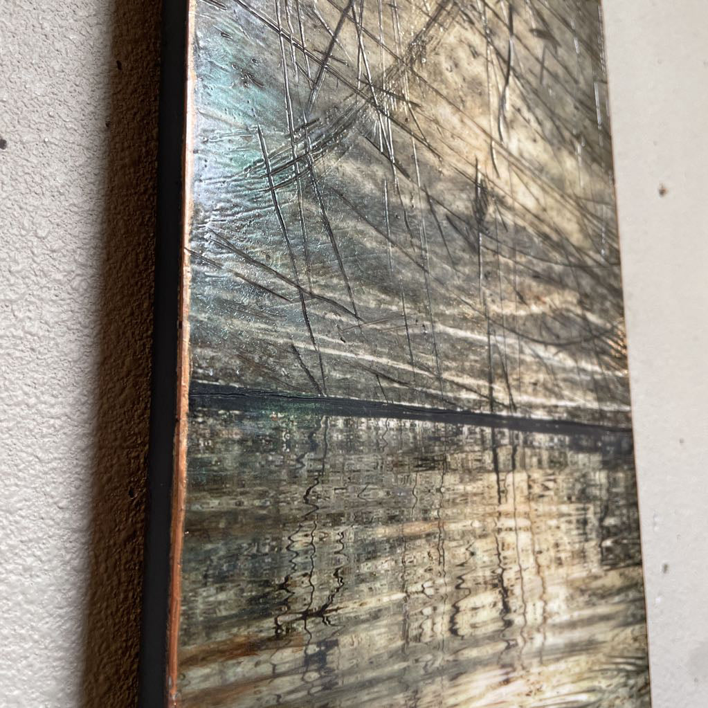 "Intuition" by Kathy Hastings Encaustic on Wood Pond Scene