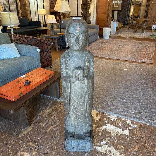 Chinese Black Stone Carved Standing Lohan Monk Statue UNIQUE FINDS