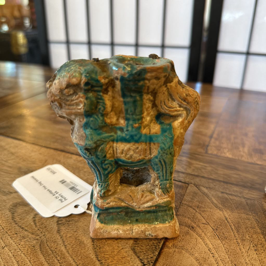 Pair Of Antique Foo Dog Incense Pottery SMALLS