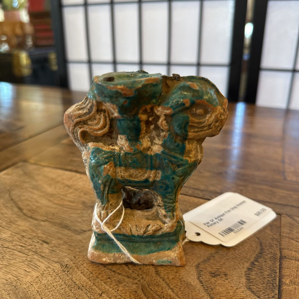 Pair Of Antique Foo Dog Incense Pottery SMALLS