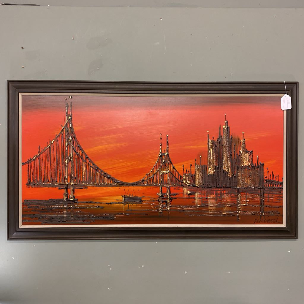 Kitchy 70's Large Bridge Painting ART