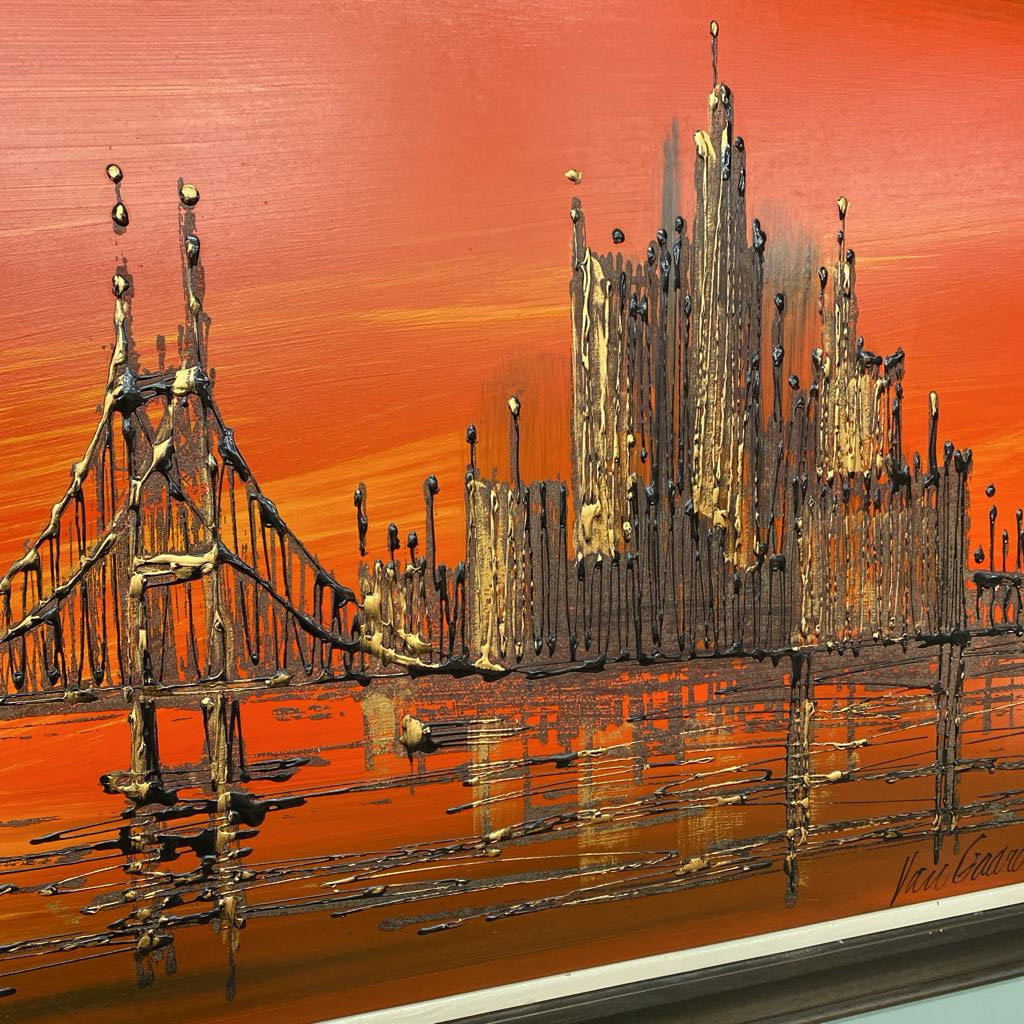 Kitchy 70's Large Bridge Painting ART