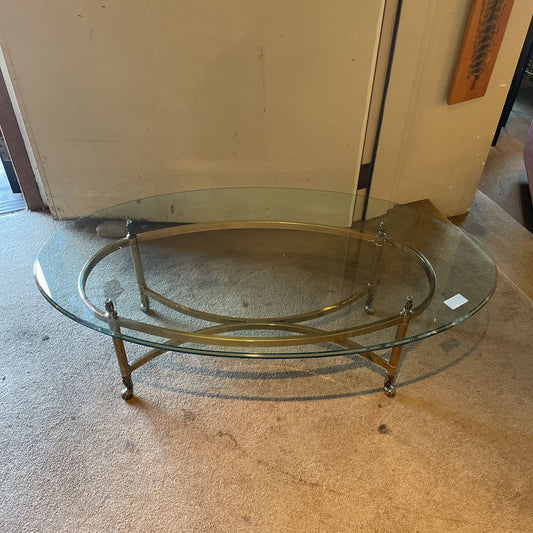 Oval Glass Top Brass Base Coffee Table C COFFEE TABLES