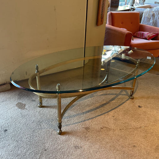 Oval Glass Top Brass Base Coffee Table C COFFEE TABLES
