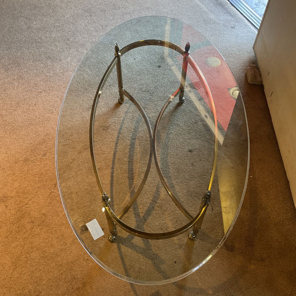 Oval Glass Top Brass Base Coffee Table C COFFEE TABLES