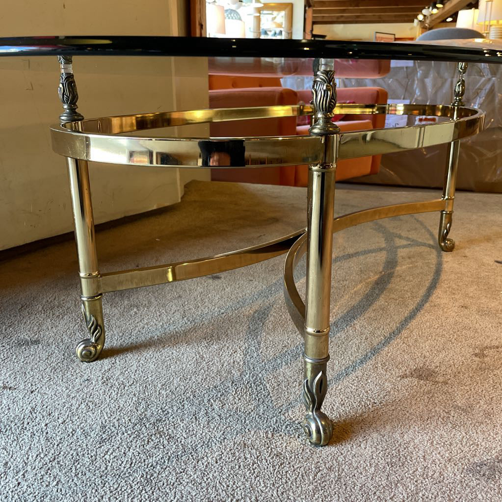 Oval Glass Top Brass Base Coffee Table C COFFEE TABLES
