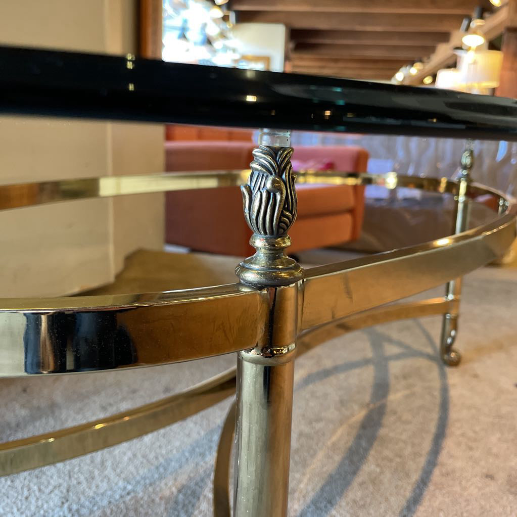 Oval Glass Top Brass Base Coffee Table C COFFEE TABLES