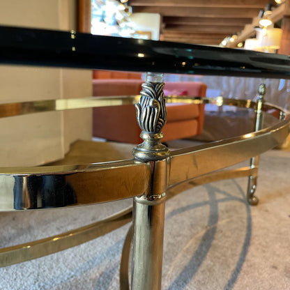 Oval Glass Top Brass Base Coffee Table C COFFEE TABLES