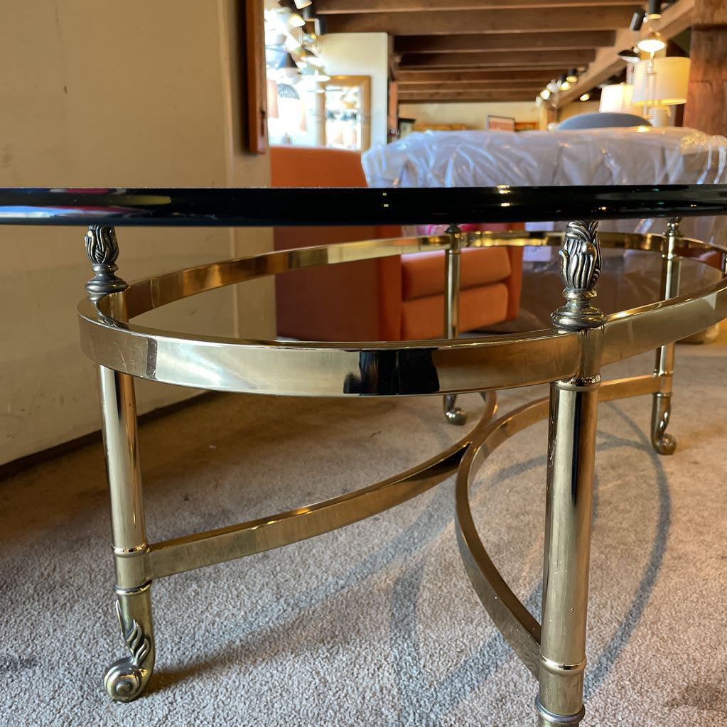 Oval Glass Top Brass Base Coffee Table C COFFEE TABLES