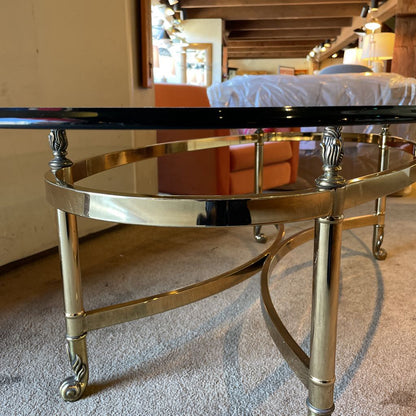 Oval Glass Top Brass Base Coffee Table C COFFEE TABLES
