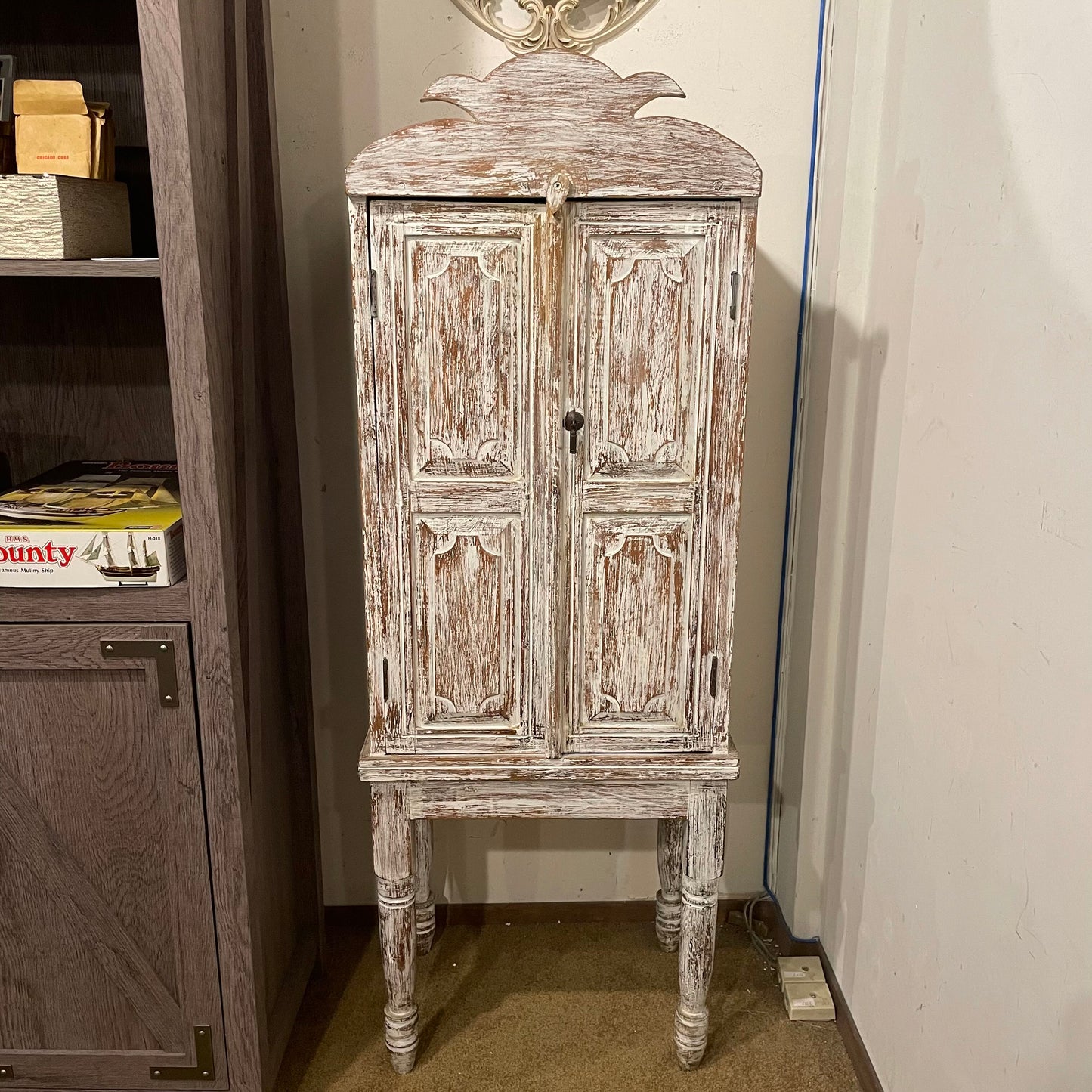 Two Door White Rustic Turned Leg Cabinet C CABINETS