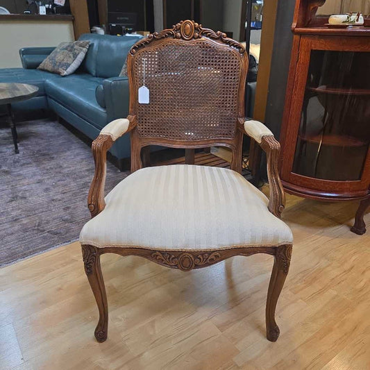 Victorian Style Striped Fabric Rattan Back Accent Chair U ACCENT CHAIRS