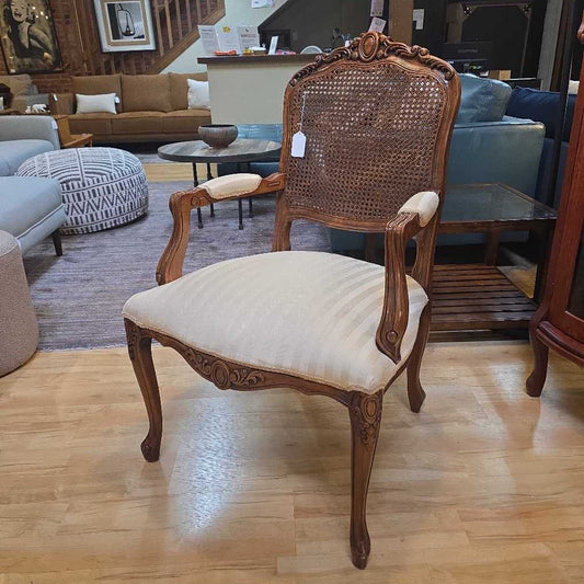 Victorian Style Striped Fabric Rattan Back Accent Chair U ACCENT CHAIRS