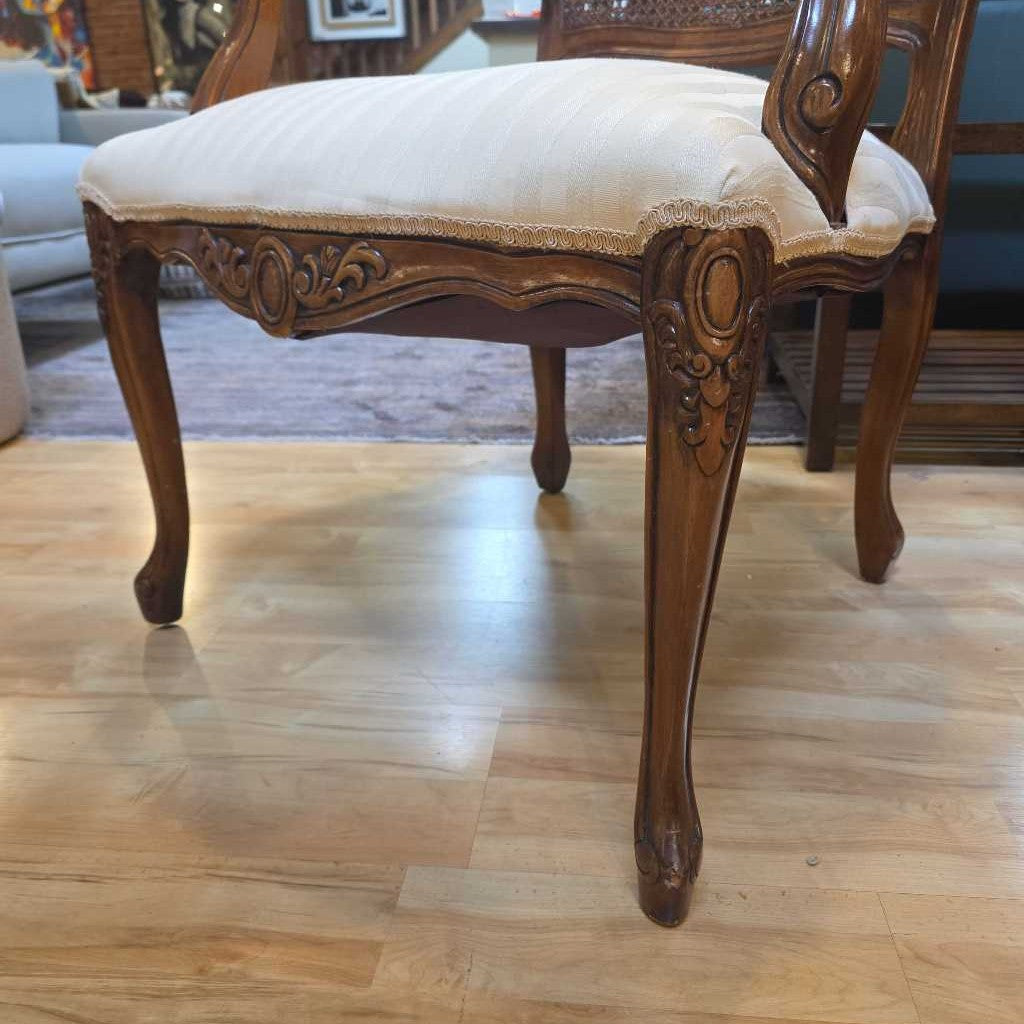 Victorian Style Striped Fabric Rattan Back Accent Chair U ACCENT CHAIRS