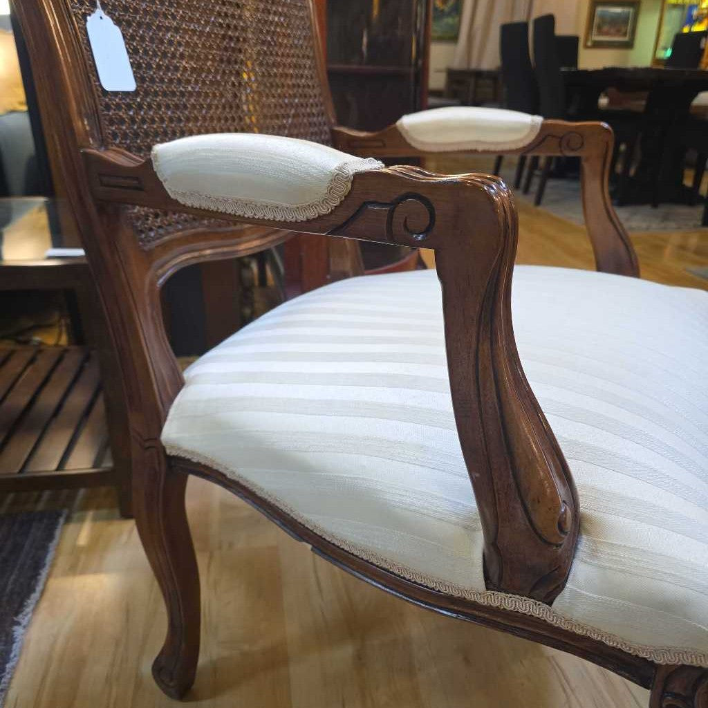 Victorian Style Striped Fabric Rattan Back Accent Chair U ACCENT CHAIRS