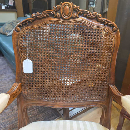 Victorian Style Striped Fabric Rattan Back Accent Chair U ACCENT CHAIRS