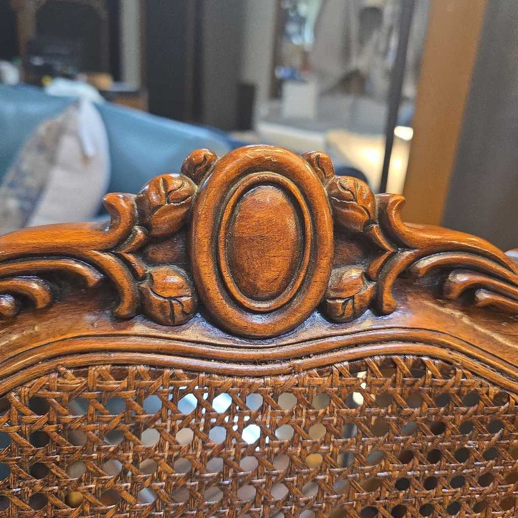 Victorian Style Striped Fabric Rattan Back Accent Chair U ACCENT CHAIRS