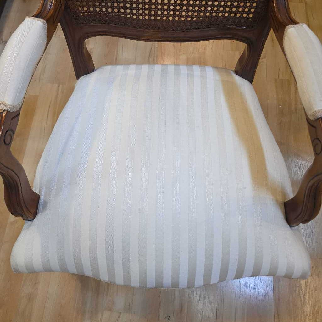 Victorian Style Striped Fabric Rattan Back Accent Chair U ACCENT CHAIRS