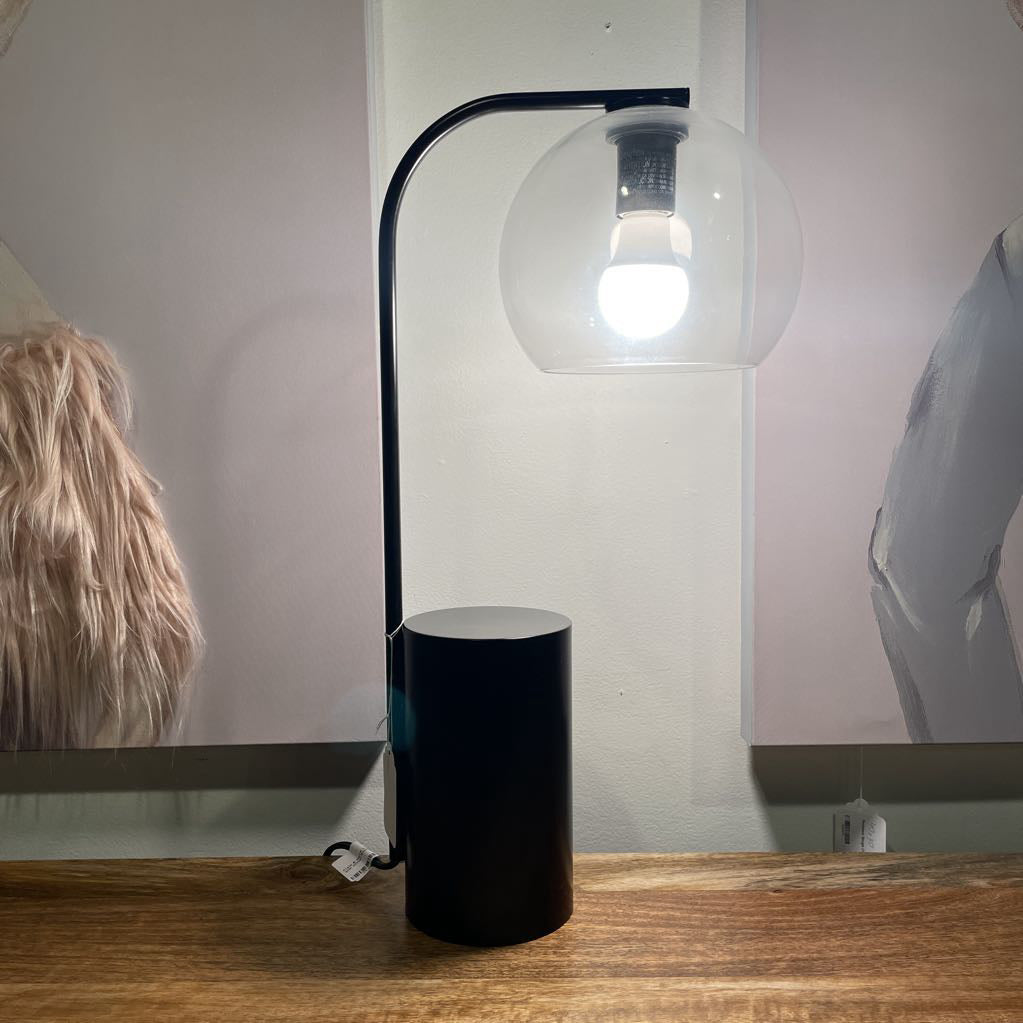 Crate & Barrel Clear Globe Lamp with Offset Round Black Base LAMPS