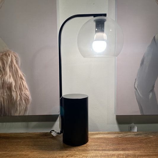 Crate & Barrel Clear Globe Lamp with Offset Round Black Base