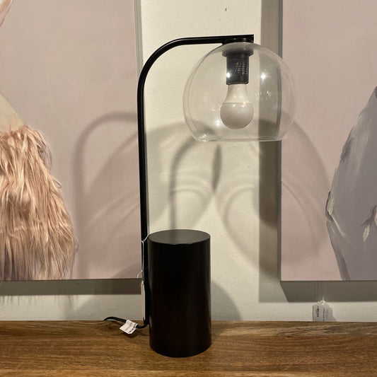 Crate & Barrel Clear Globe Lamp with Offset Round Black Base