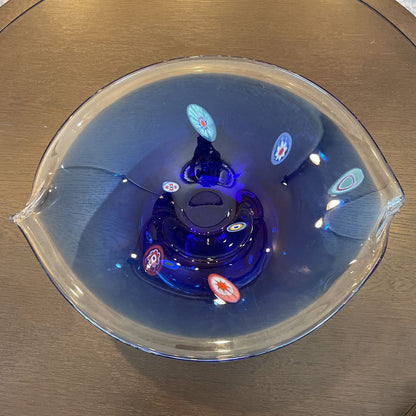 Blue Glass Pedestal Bowl with "Millefiori" Inclusions