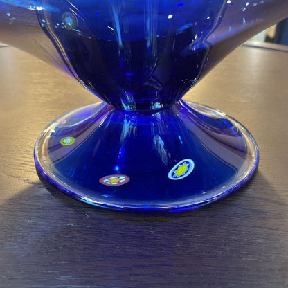 Blue Glass Pedestal Bowl with "Millefiori" Inclusions