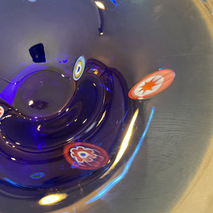 Blue Glass Pedestal Bowl with "Millefiori" Inclusions