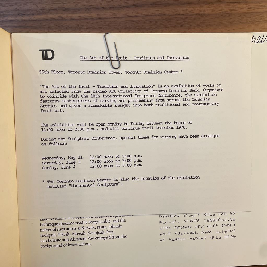 Toronto Dominion Bank Eskimo Art Collection Book UNIQUE FINDS