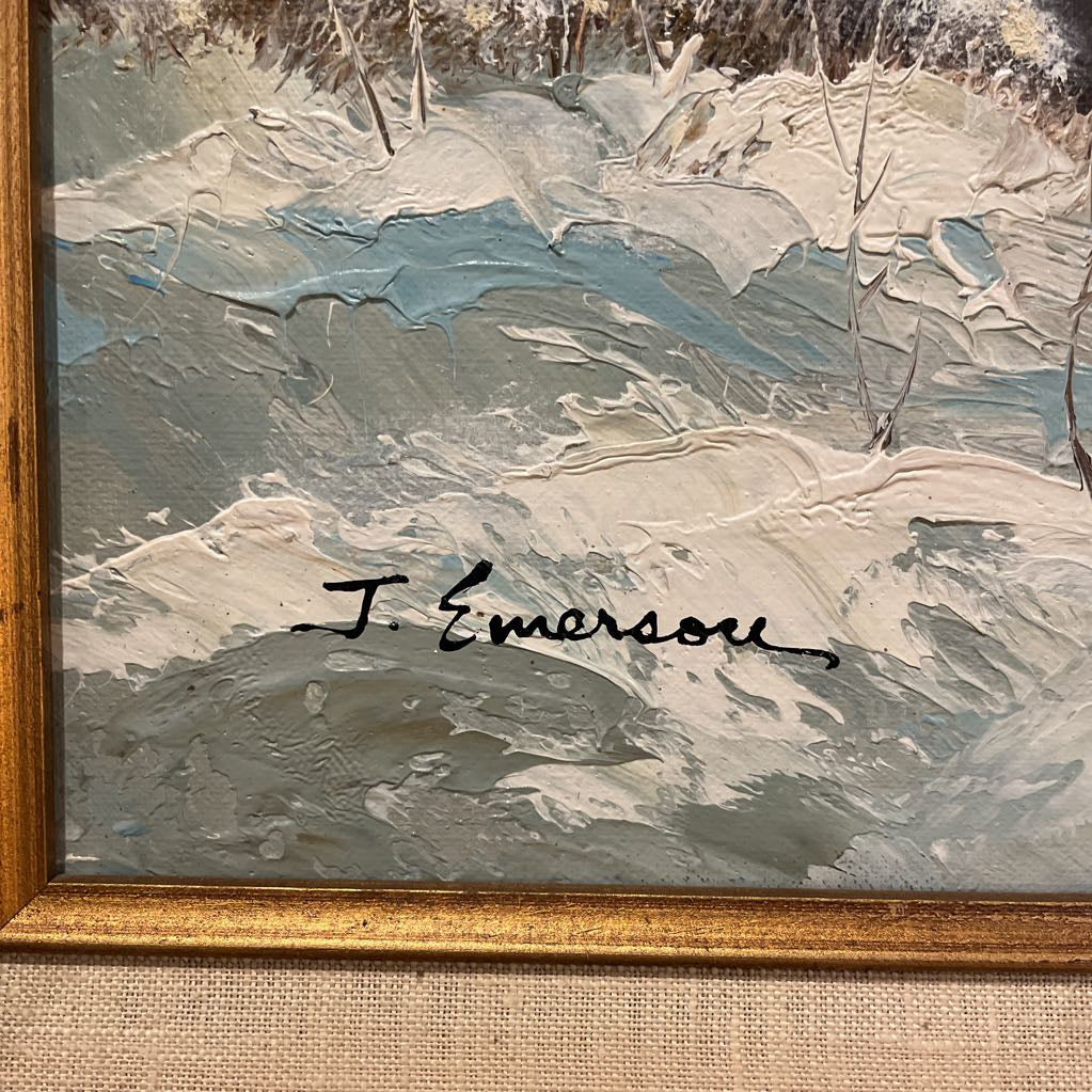 Winter Pondscape Painting in Ornate Frame